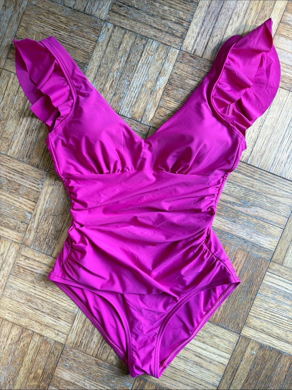 DKNY small Ruffled One-Piece Swimsuit in Bright Magenta